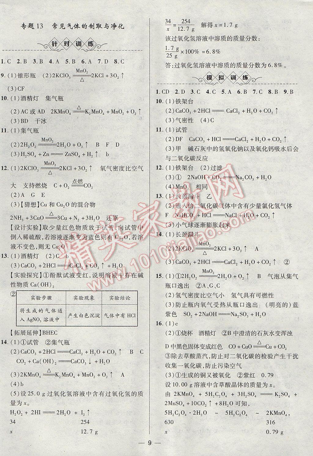 2017年智囊團(tuán)中考總復(fù)習(xí)化學(xué)人教版 參考答案第9頁(yè)