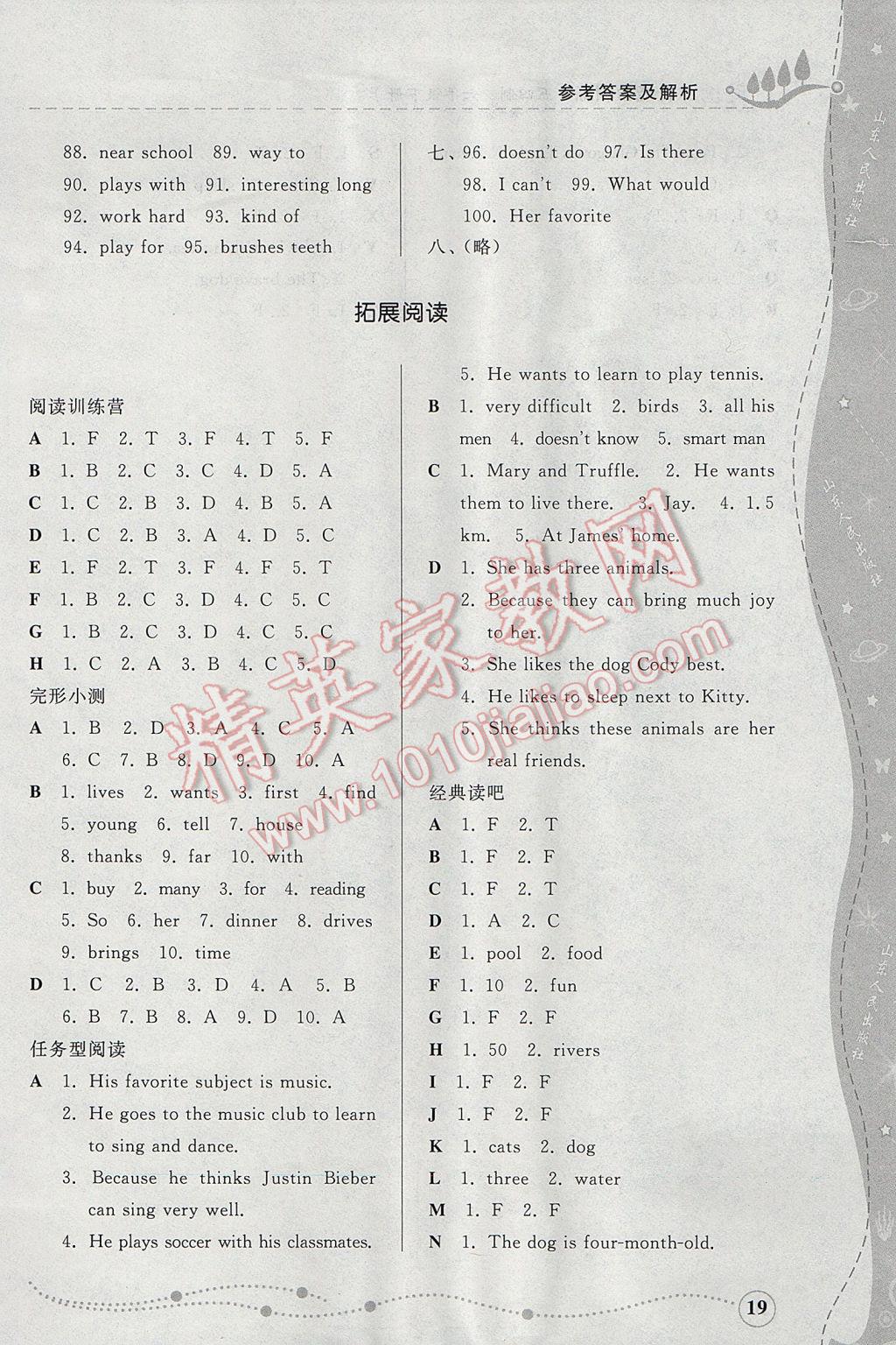 2017年綜合能力訓(xùn)練六年級英語下冊魯教版五四制 參考答案第19頁