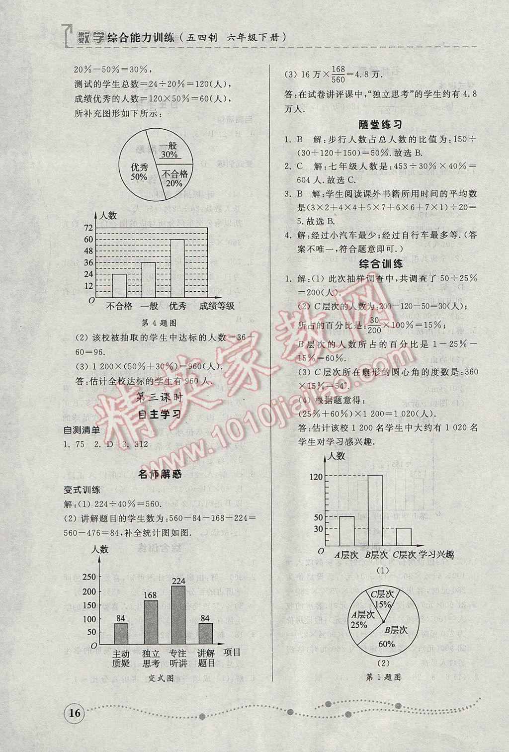 2017年综合能力训练六年级数学下册鲁教版五四制 参考答案第16页