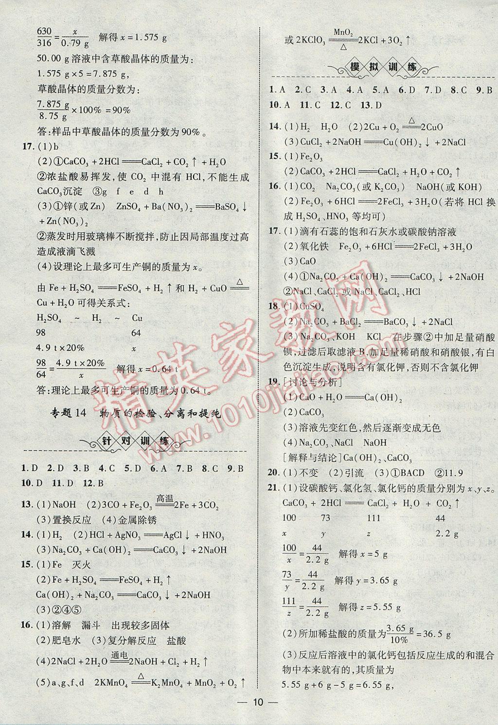 2017年智囊團(tuán)中考總復(fù)習(xí)化學(xué)人教版 參考答案第10頁