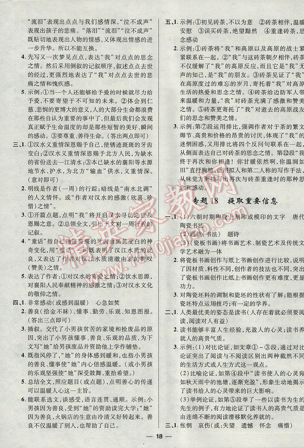 2017年智囊團(tuán)中考總復(fù)習(xí)語(yǔ)文人教版 參考答案第18頁(yè)