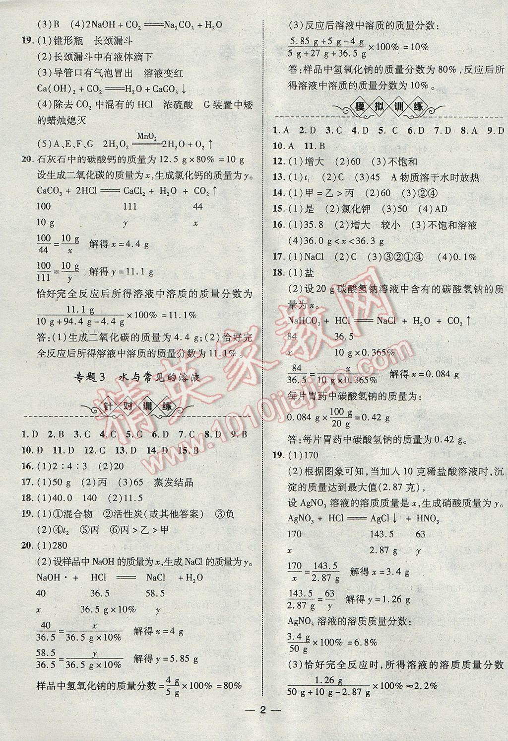 2017年智囊團(tuán)中考總復(fù)習(xí)化學(xué)人教版 參考答案第2頁