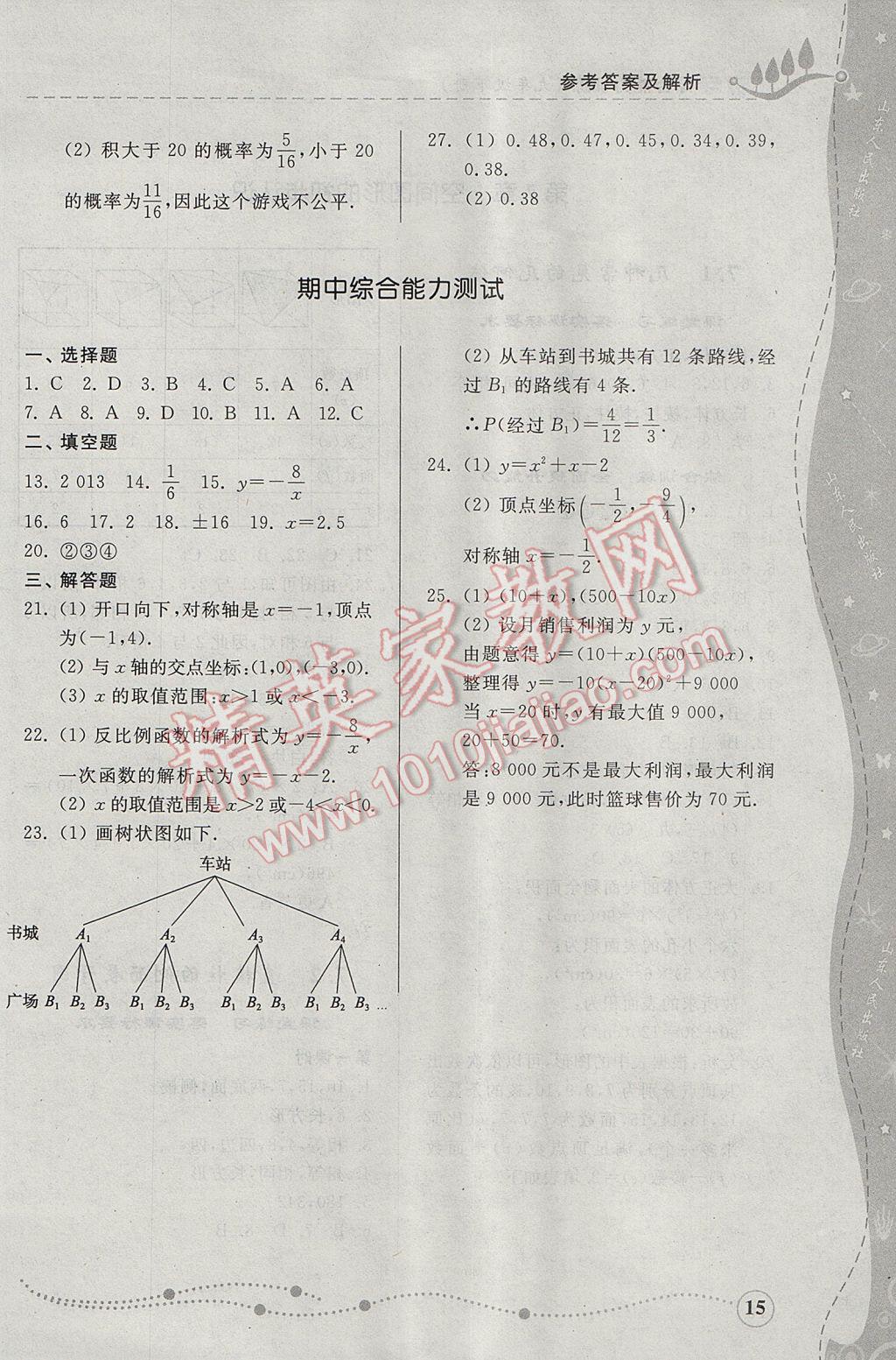 2017年综合能力训练九年级数学下册青岛版 参考答案第15页