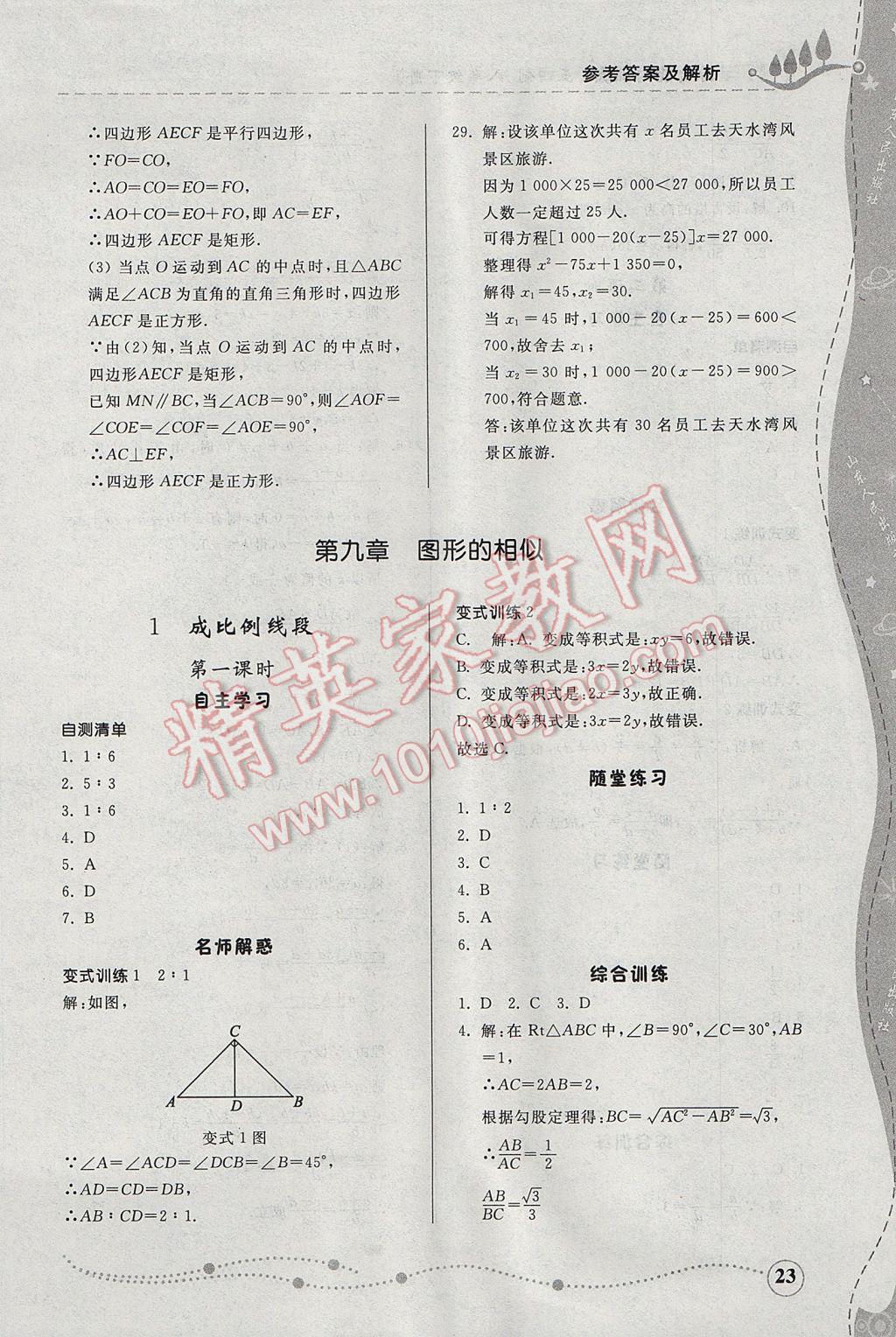 2017年綜合能力訓(xùn)練八年級數(shù)學(xué)下冊魯教版五四制 參考答案第23頁