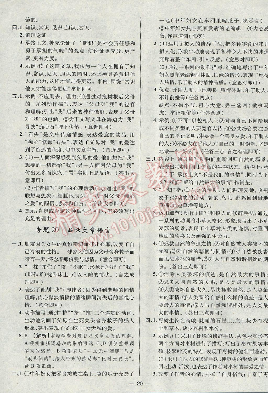 2017年智囊團中考總復(fù)習語文人教版 參考答案第20頁