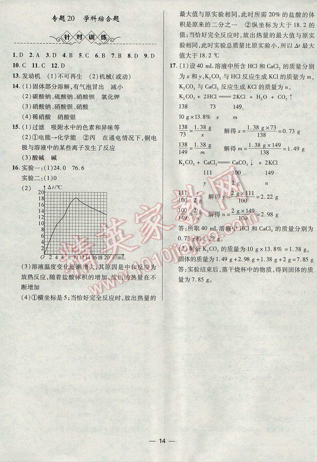 2017年智囊團(tuán)中考總復(fù)習(xí)化學(xué)人教版 參考答案第14頁