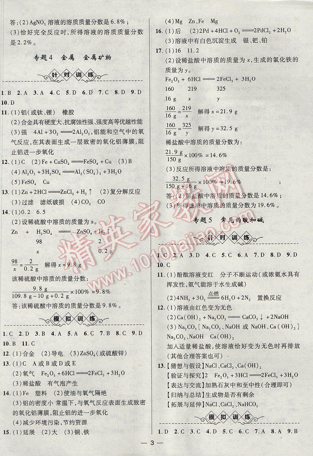 2017年智囊團中考總復習化學人教版 參考答案第3頁