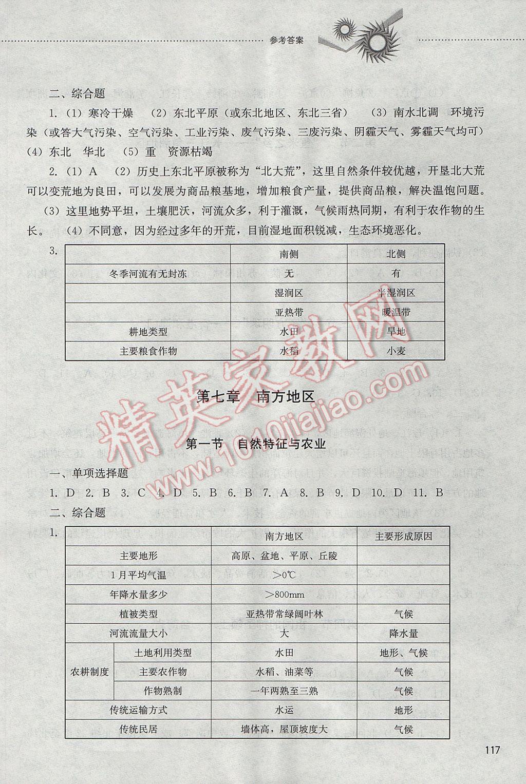 2017年同步訓(xùn)練七年級(jí)地理下冊(cè)山東文藝出版社 參考答案第3頁(yè)