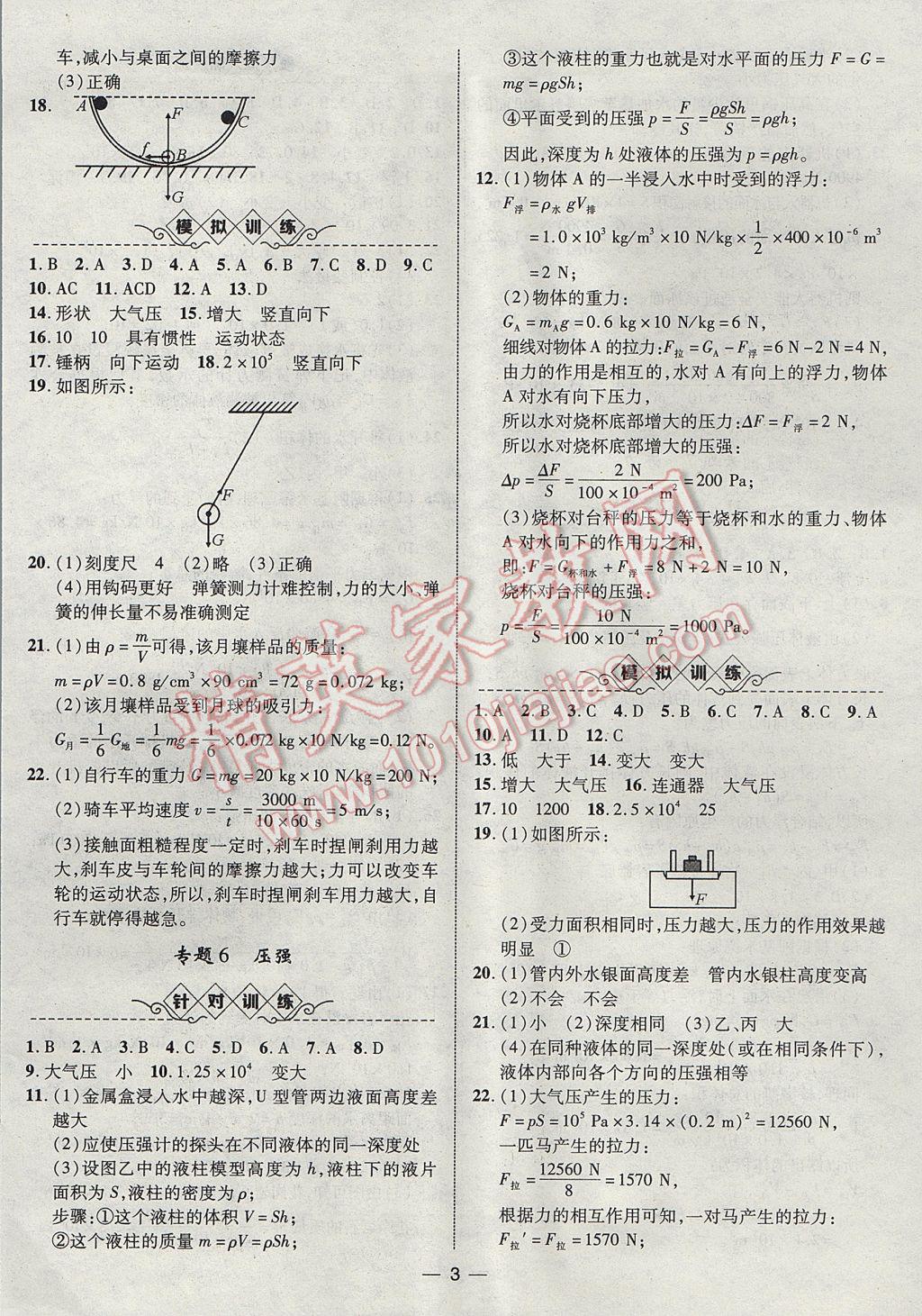 2017年智囊團(tuán)中考總復(fù)習(xí)物理人教版 參考答案第3頁