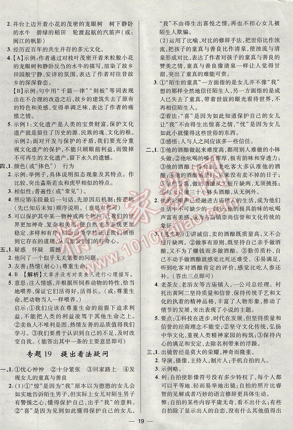 2017年智囊團(tuán)中考總復(fù)習(xí)語文人教版 參考答案第19頁