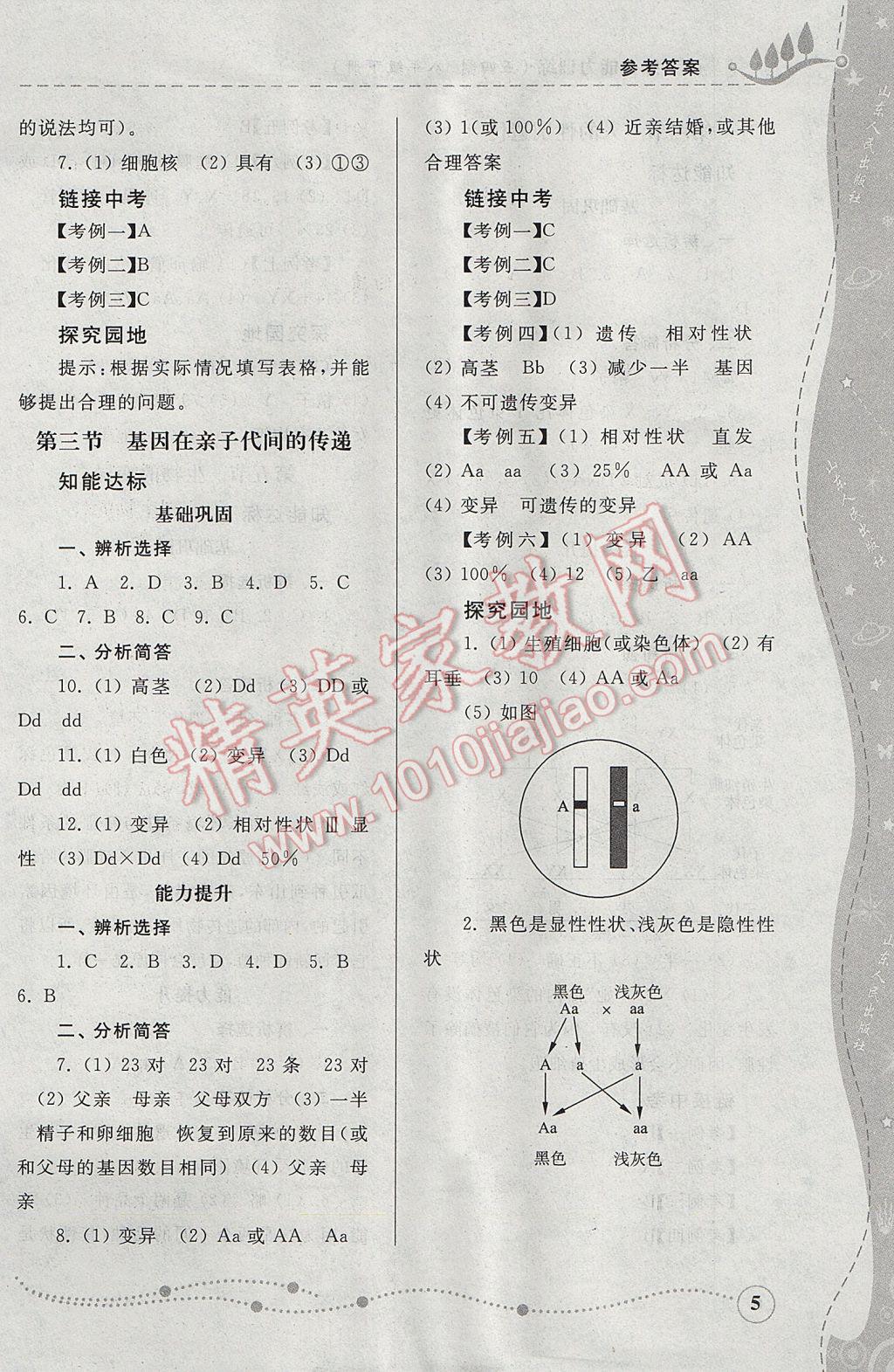 2017年綜合能力訓(xùn)練八年級生物學(xué)下冊魯科版五四制 參考答案第5頁