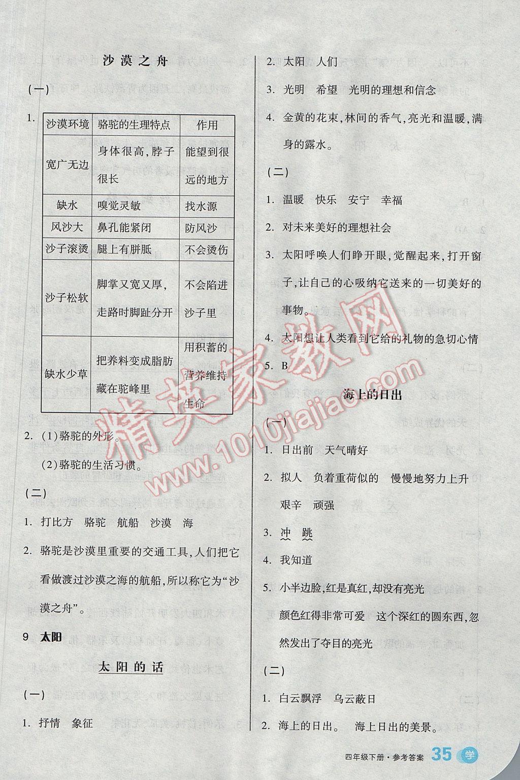 2017年全品学练考四年级语文下册北师大版 课文精读训练答案第15页