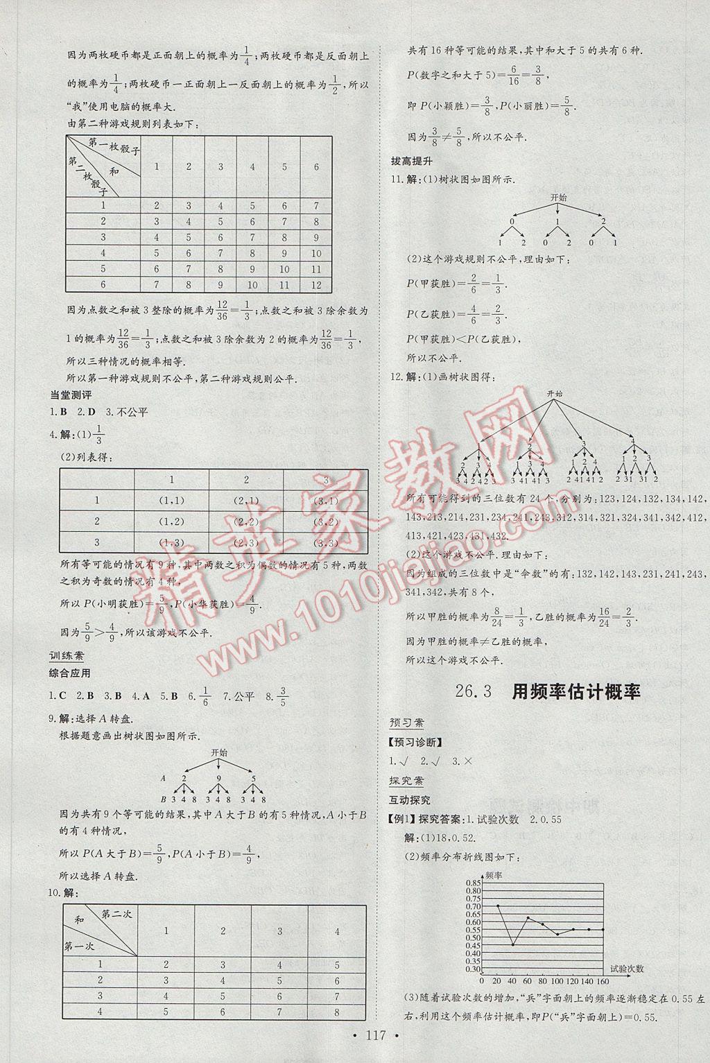 2017年初中同步学习导与练导学探究案九年级数学下册沪科版 参考答案第21页