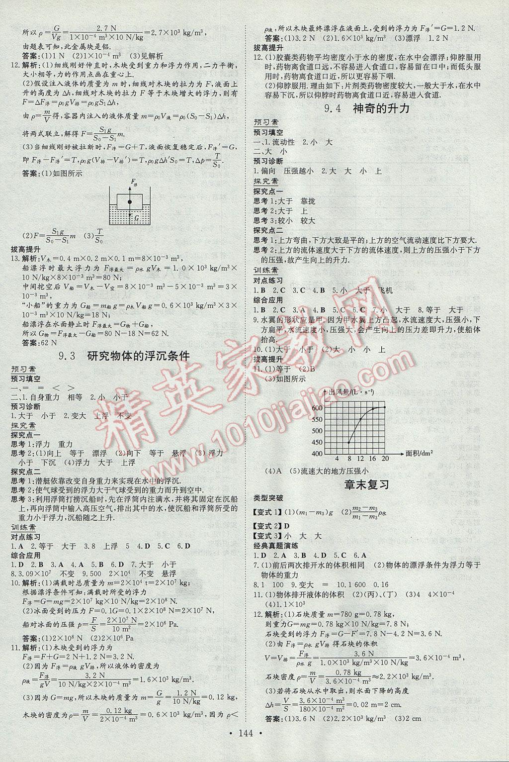 2017年初中同步学习导与练导学探究案八年级物理下册粤沪版 参考答案第8页