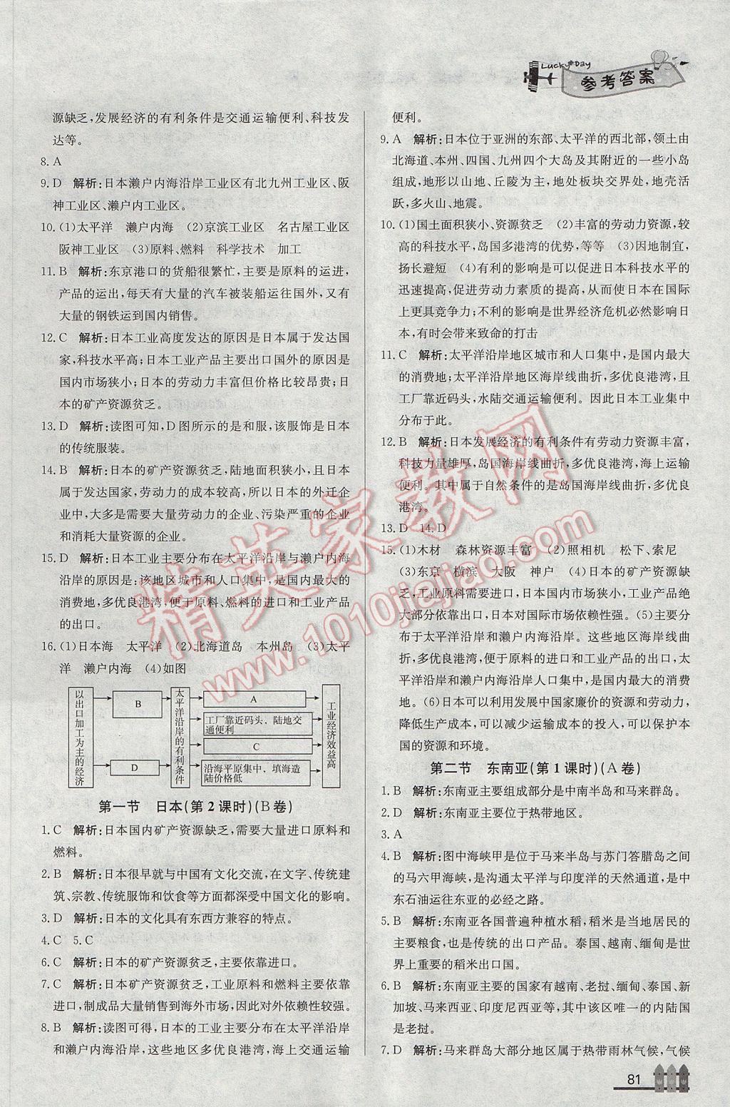 2017年尖子生课课练七年级地理下册人教版 参考答案第13页