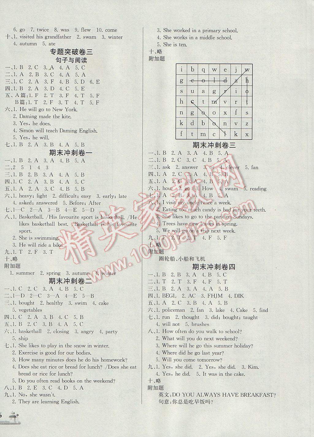 2017年基本功训练全优达标测试卷六年级英语下册冀教版三起 参考答案第8页