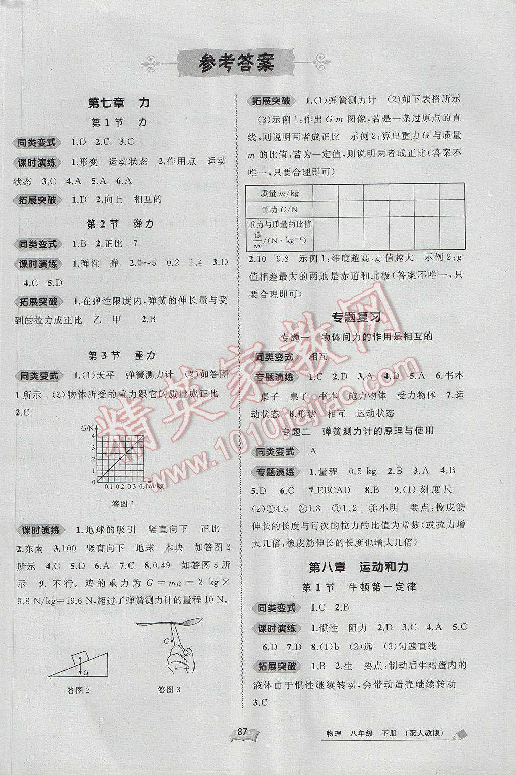 2017年新课程学习与测评同步学习八年级物理下册人教版 参考答案第1页