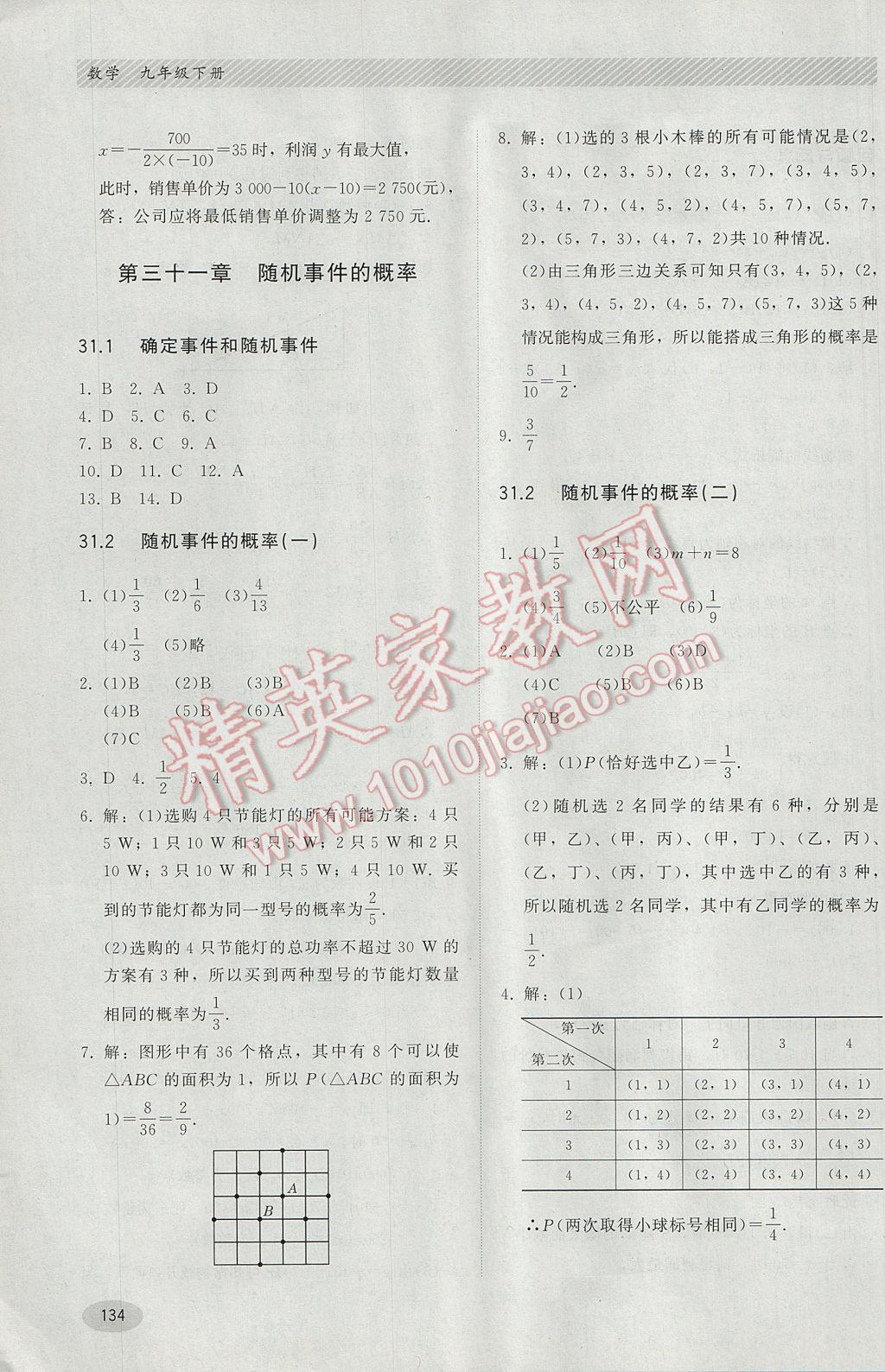 2017年同步練習冊九年級數(shù)學下冊冀教版河北教育出版社 參考答案第14頁