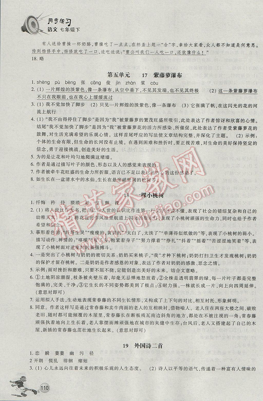 2017年同步练习七年级语文下册人教版浙江教育出版社 参考答案第13页