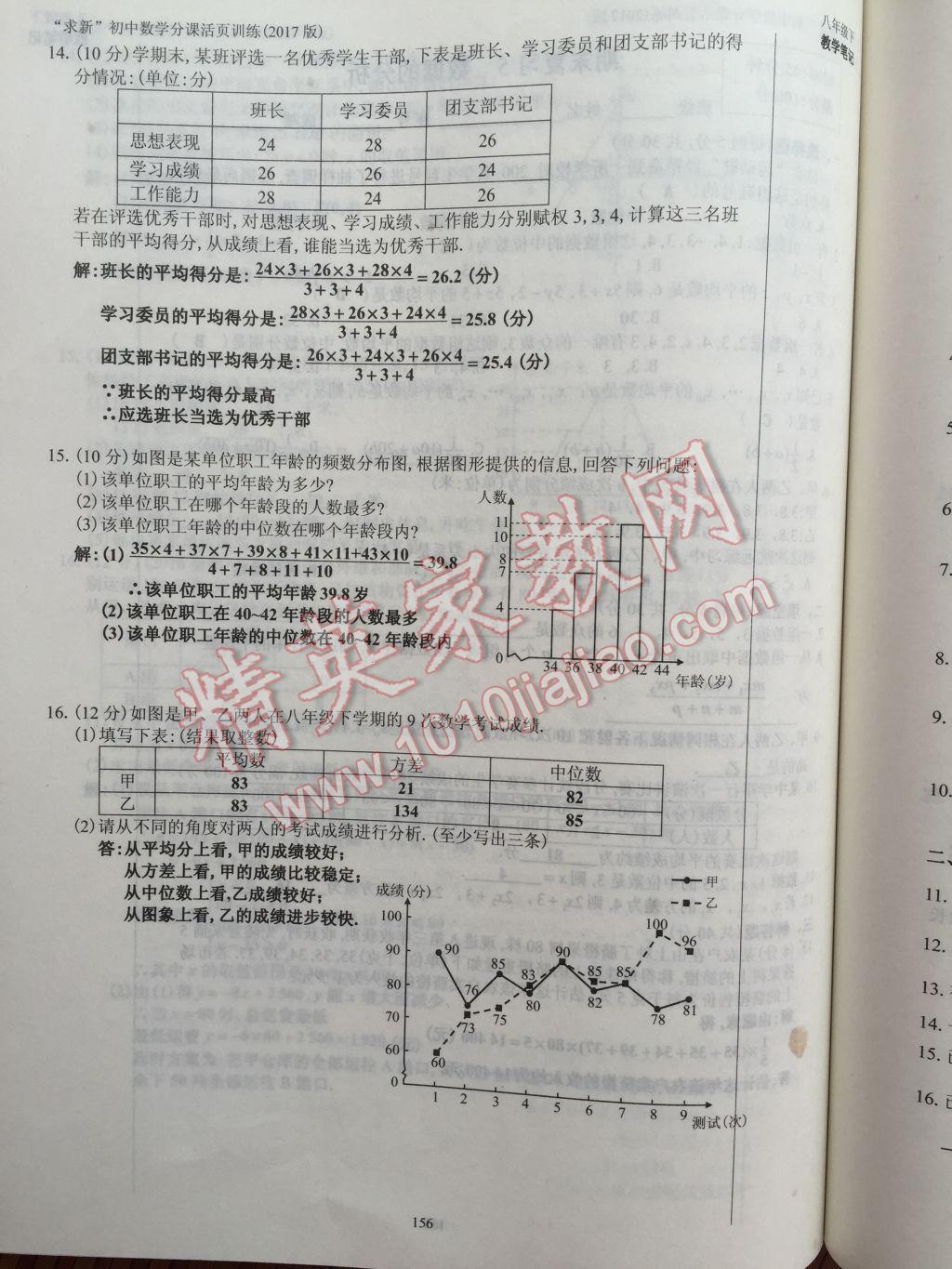 2017年初中数学活页练习八年级下册西安出版社 参考答案第156页