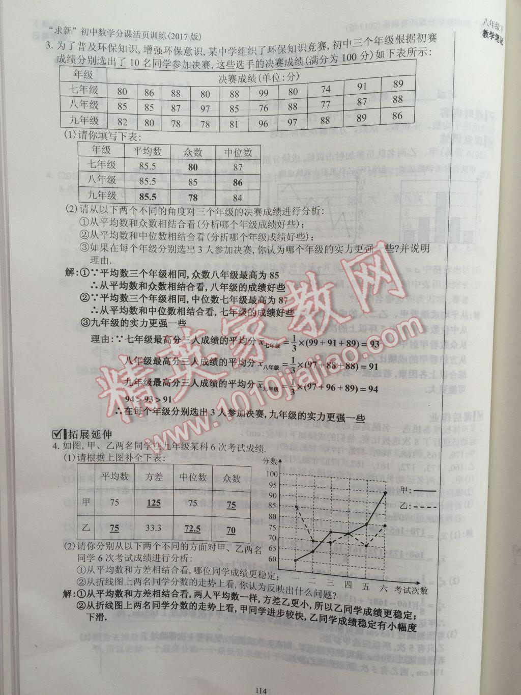 2017年初中數(shù)學(xué)活頁練習(xí)八年級下冊西安出版社 參考答案第114頁