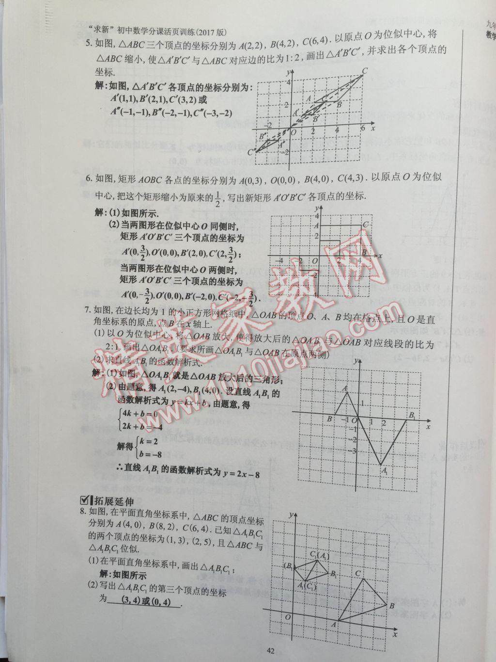 2017年初中数学活页练习九年级下册 参考答案第42页