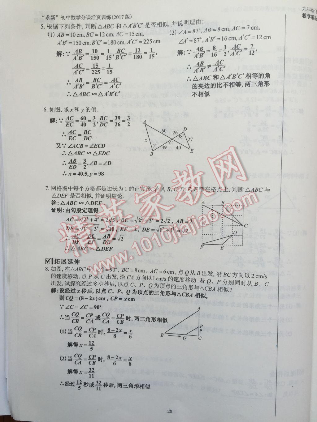 2017年初中数学活页练习九年级下册 参考答案第28页