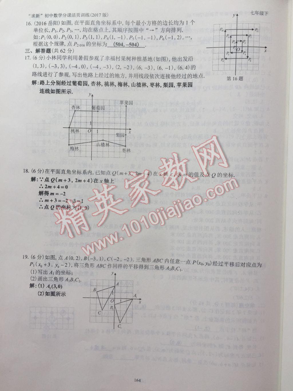 2017年初中数学活页练习七年级下册西安出版社 参考答案第164页