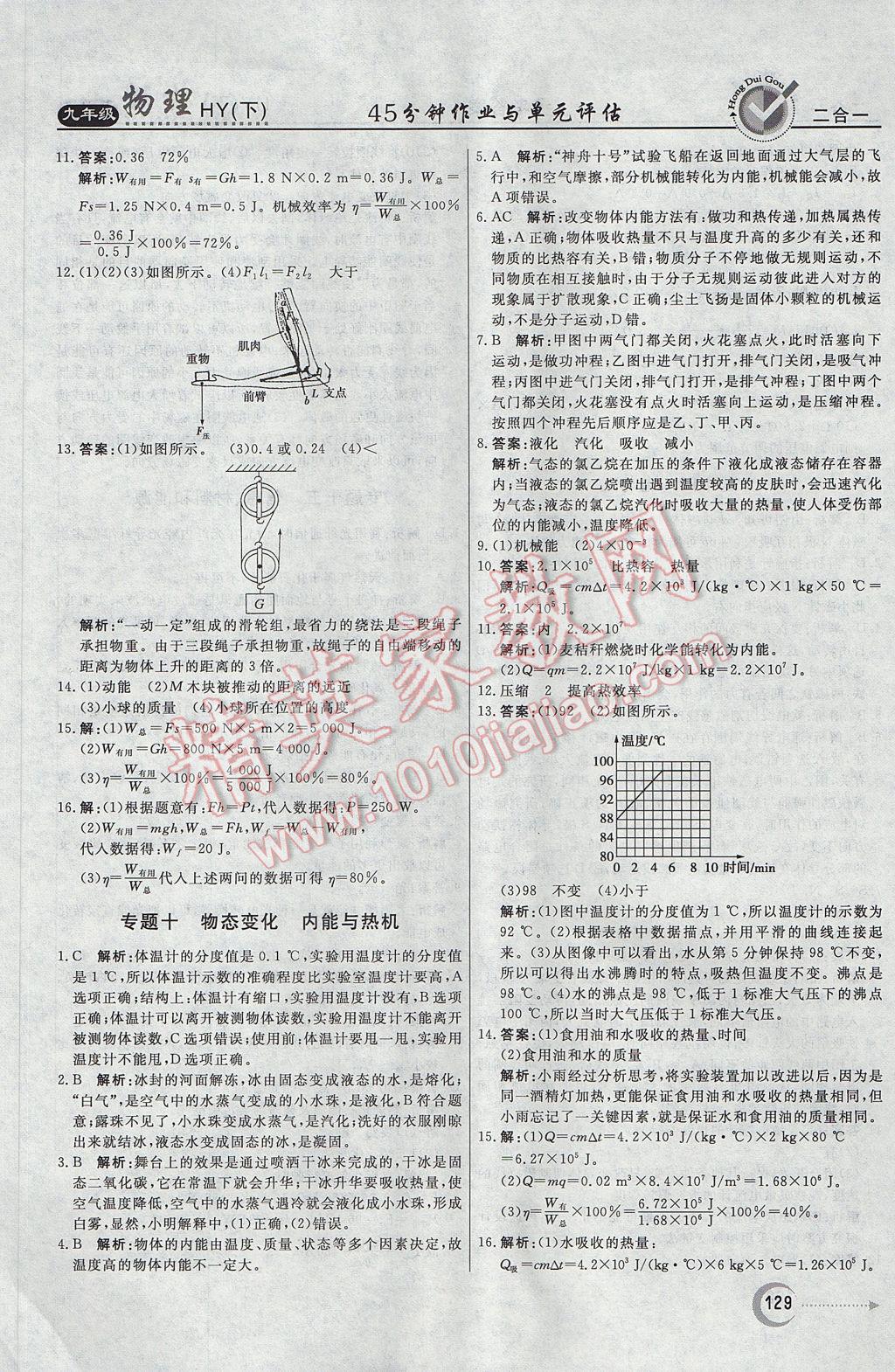 2017年紅對勾45分鐘作業(yè)與單元評估九年級物理下冊滬粵版 參考答案第21頁