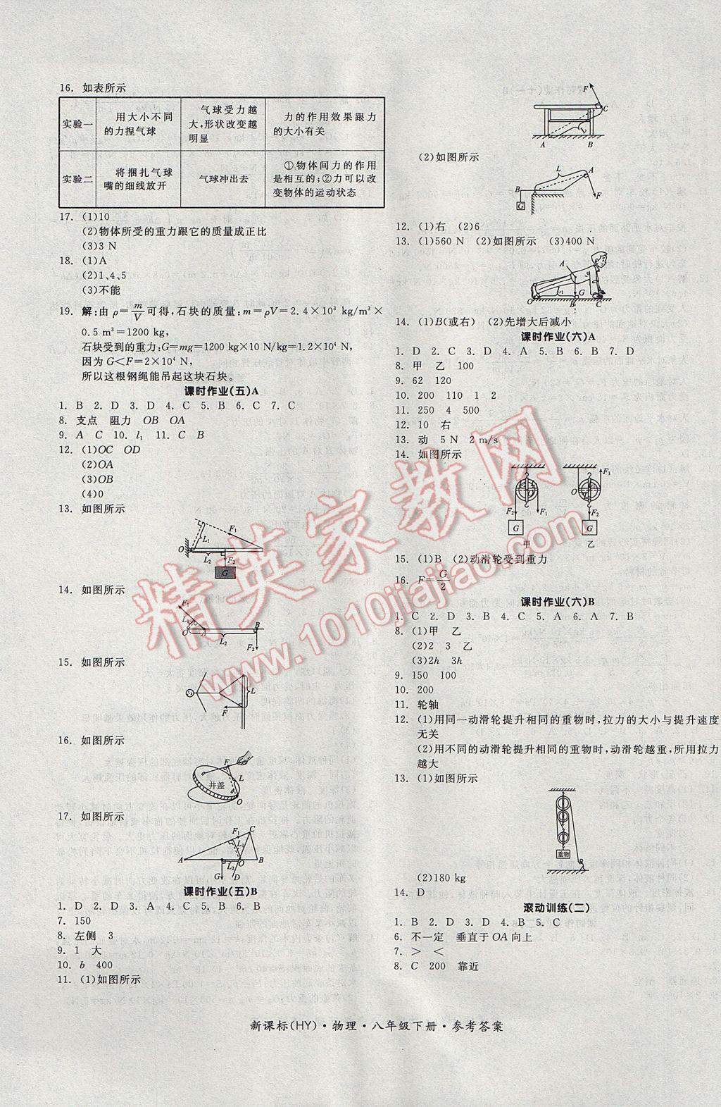 2017年全品學練考八年級物理下冊滬粵版 參考答案第5頁