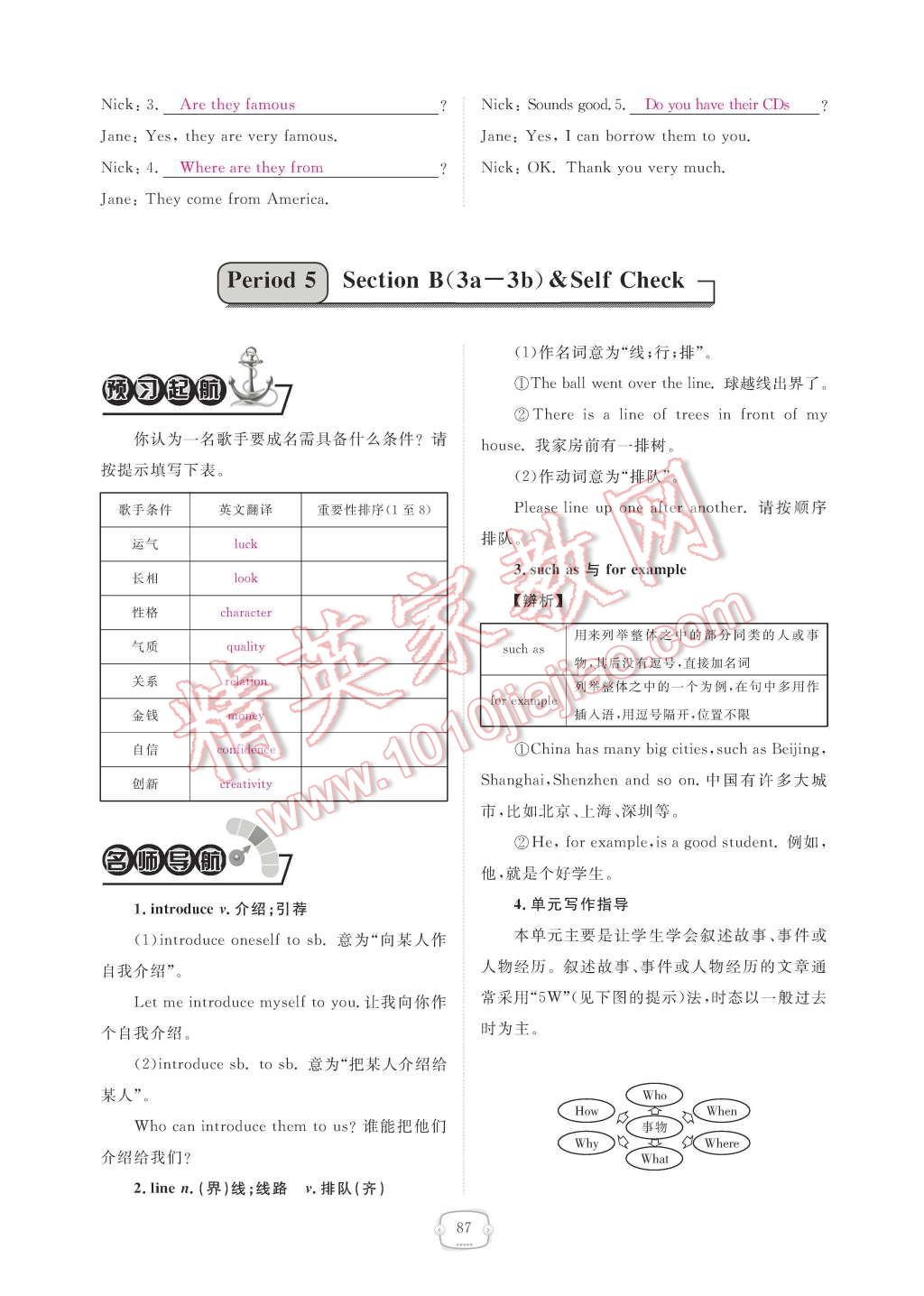 2017年領(lǐng)航新課標(biāo)練習(xí)冊(cè)八年級(jí)英語下冊(cè)人教版 參考答案第87頁