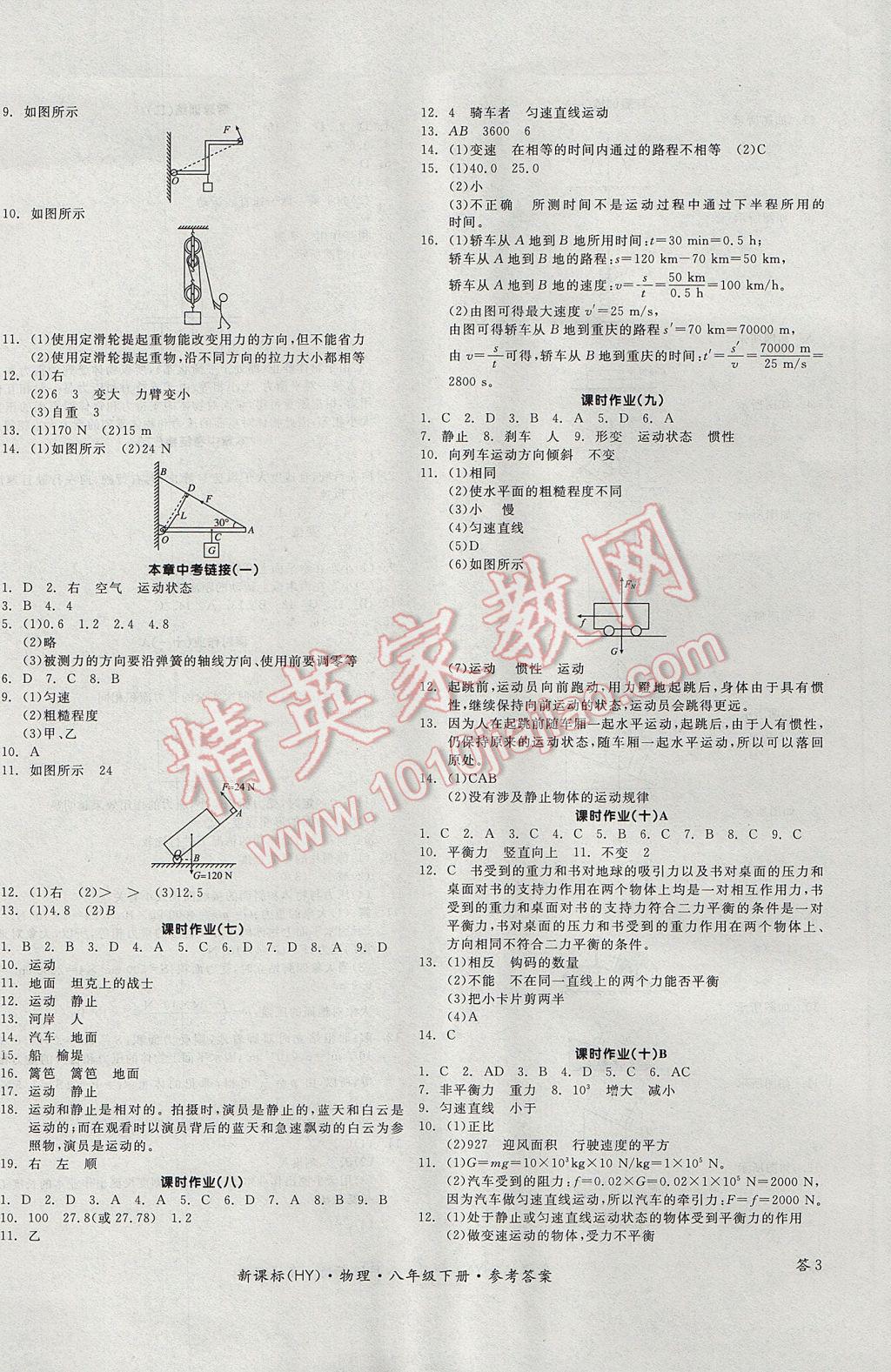 2017年全品学练考八年级物理下册沪粤版 参考答案第6页