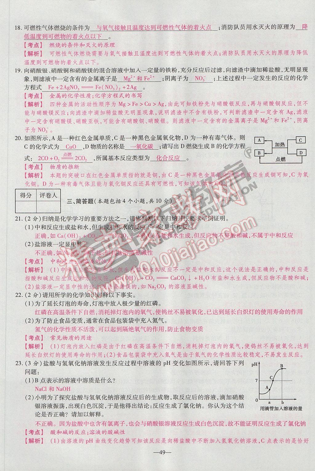 2017年河南中考仿真卷極速提分8套卷化學(xué)第5年第5版 參考答案第53頁