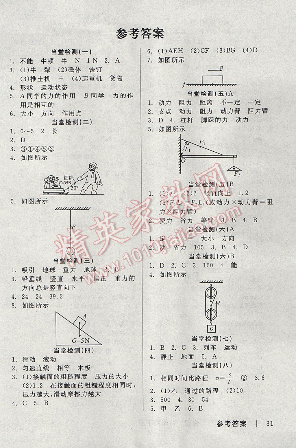 2017年全品學(xué)練考八年級物理下冊滬粵版 當(dāng)堂檢測答案第13頁