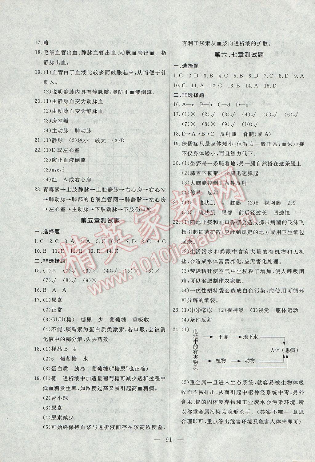 2017年自主訓練七年級生物下冊人教版 參考答案第7頁