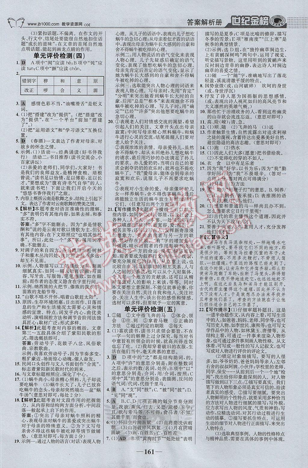 2017年世紀(jì)金榜金榜學(xué)案八年級語文下冊 參考答案第22頁