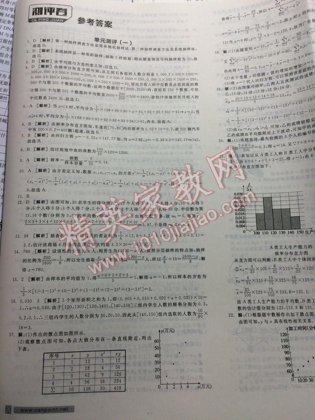 全品學練考高中數(shù)學必修3北師大版 參考答案第1頁