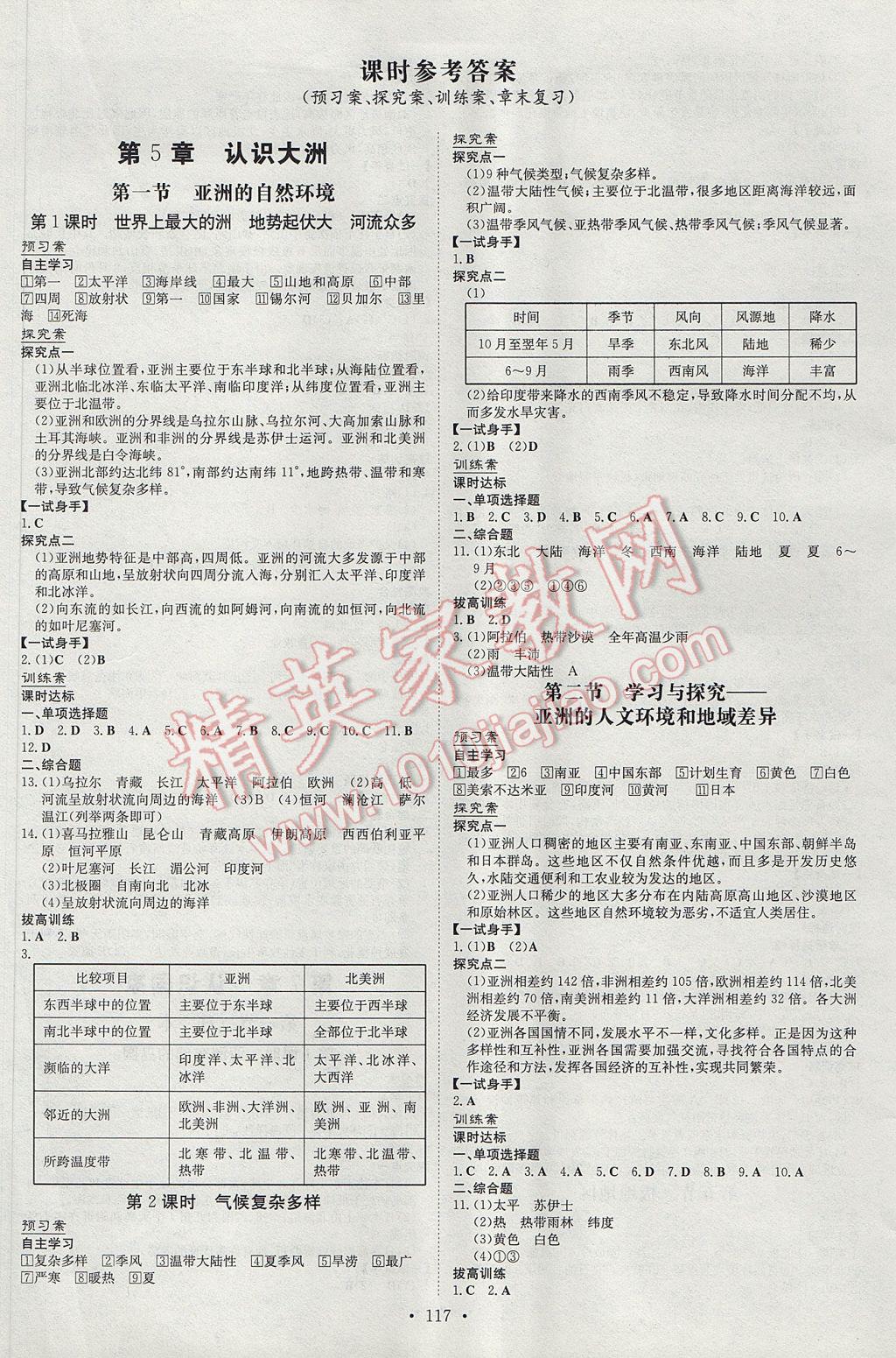 2017年初中同步学习导与练导学探究案八年级地理下册中图版 参考答案第1页