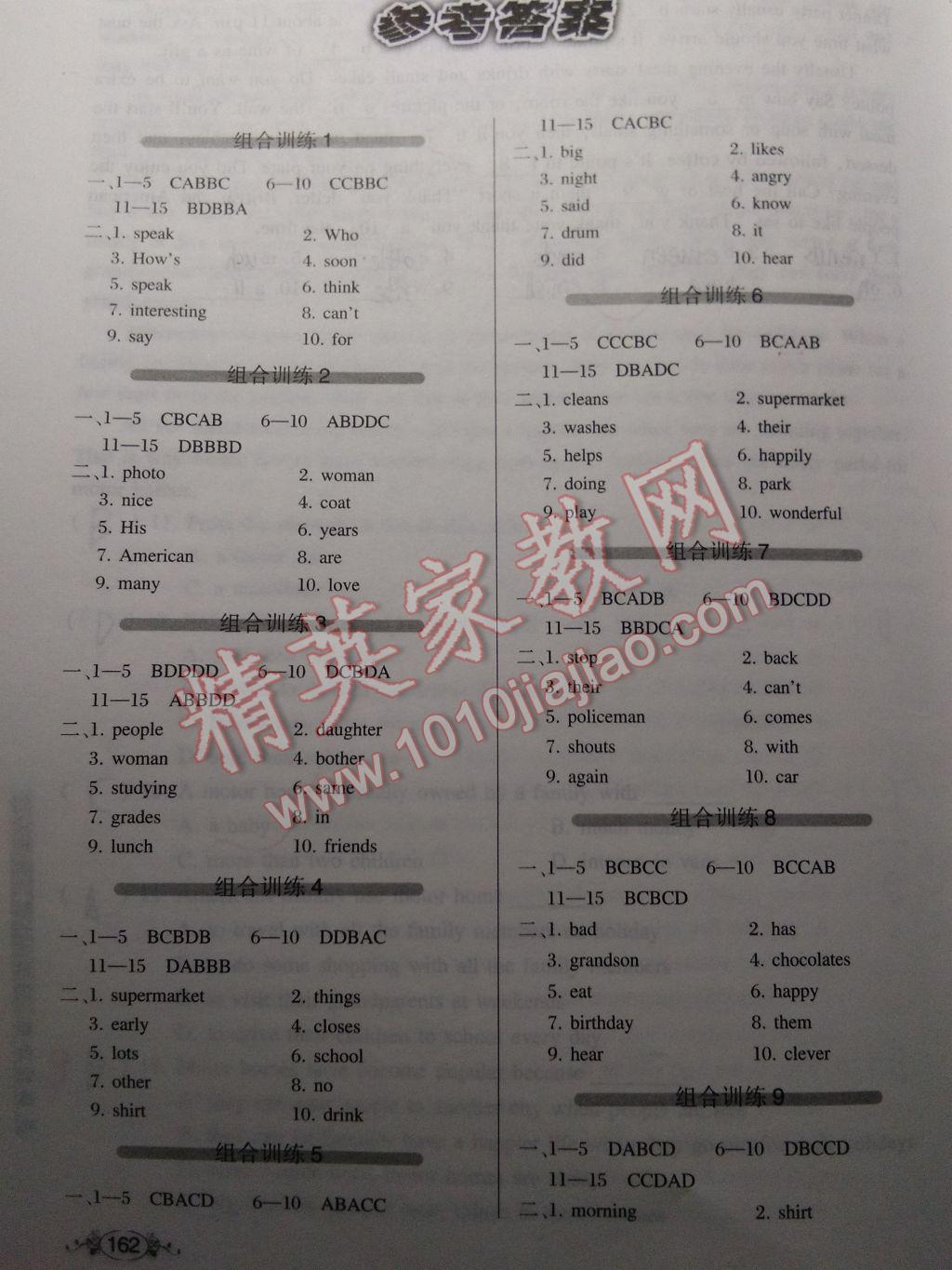 2016年中學(xué)英語(yǔ)組合訓(xùn)練閱讀理解加短文填詞七年級(jí) 參考答案第1頁(yè)