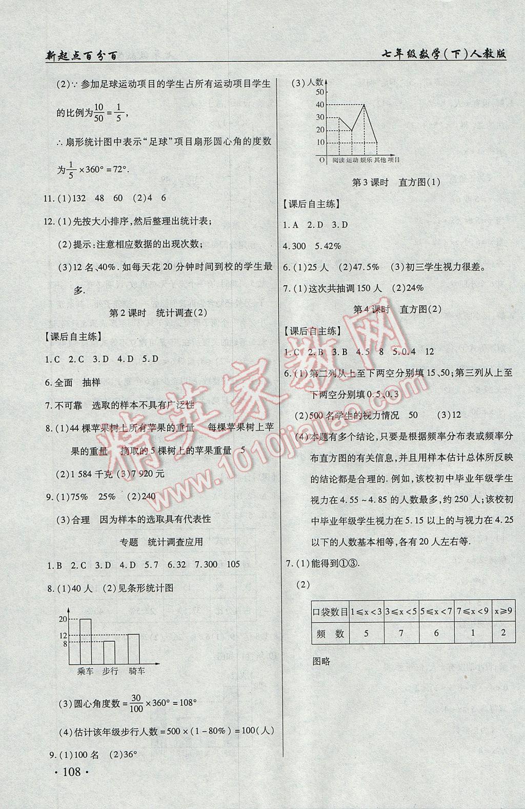 2017年新起點(diǎn)百分百初中課課練七年級(jí)數(shù)學(xué)下冊(cè) 參考答案第18頁(yè)