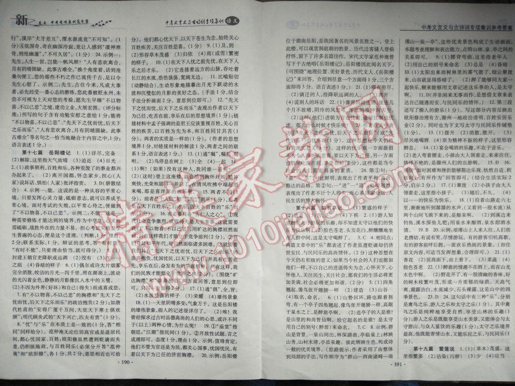 2017年新支點中考文言文與古詩詞專項集訓(xùn) 參考答案第5頁