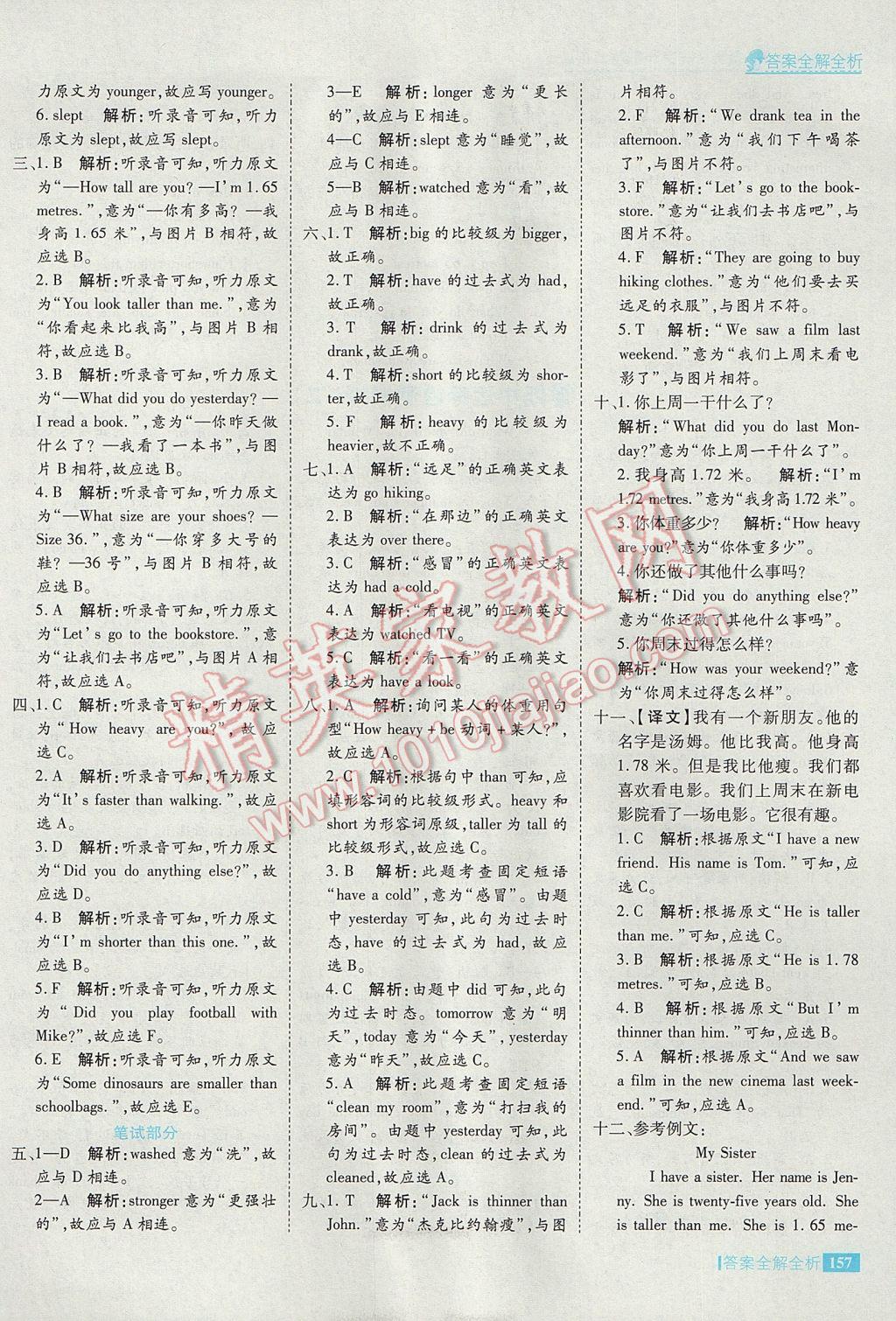 2017年考點(diǎn)集訓(xùn)與滿分備考六年級英語下冊 參考答案第13頁