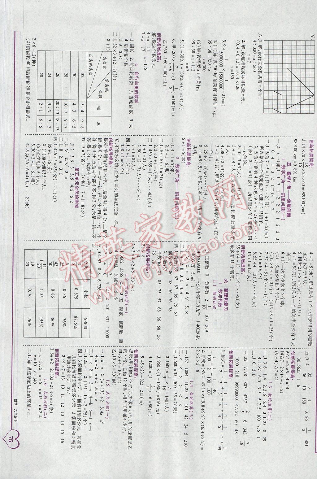 2017年全优备考六年级数学下册 参考答案第5页