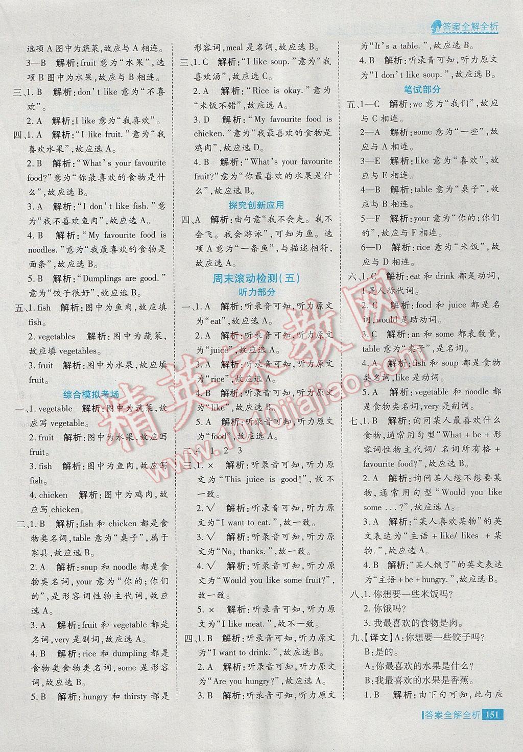 2017年考點集訓(xùn)與滿分備考三年級英語下冊冀教版 參考答案第15頁