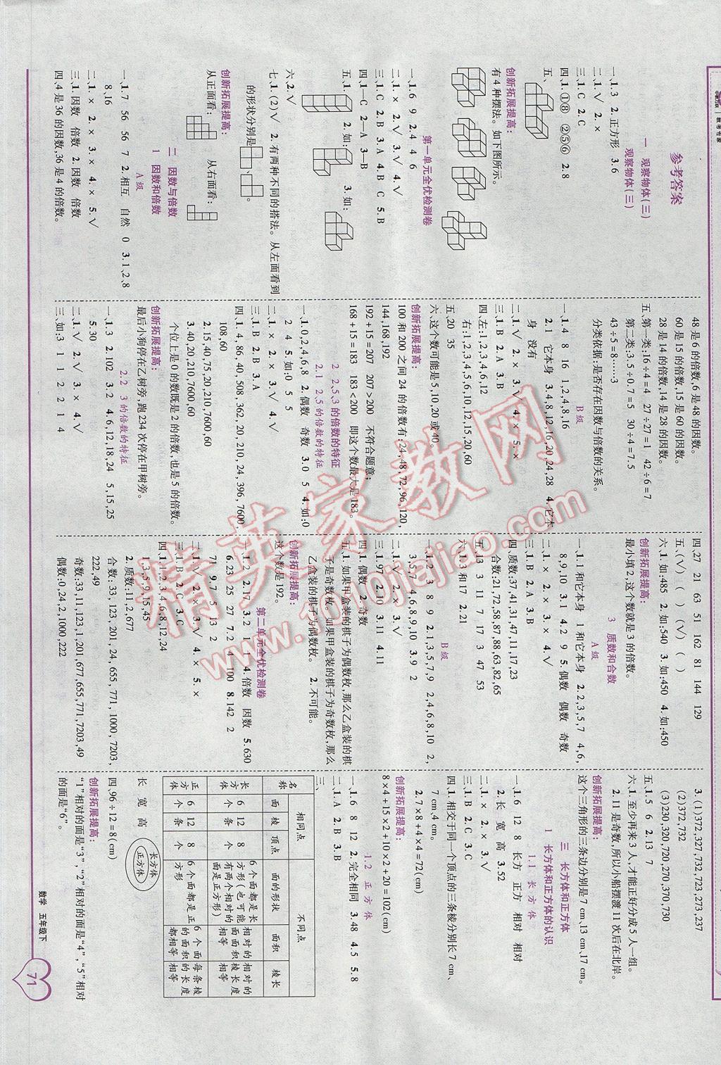 2017年全優(yōu)備考五年級(jí)數(shù)學(xué)下冊(cè) 參考答案第1頁(yè)