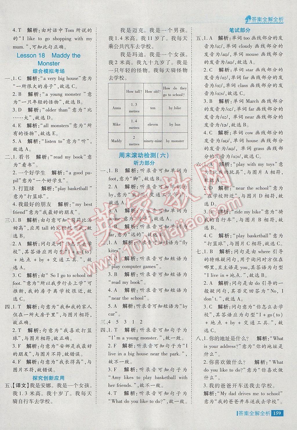 2017年考點集訓與滿分備考四年級英語下冊冀教版 參考答案第23頁