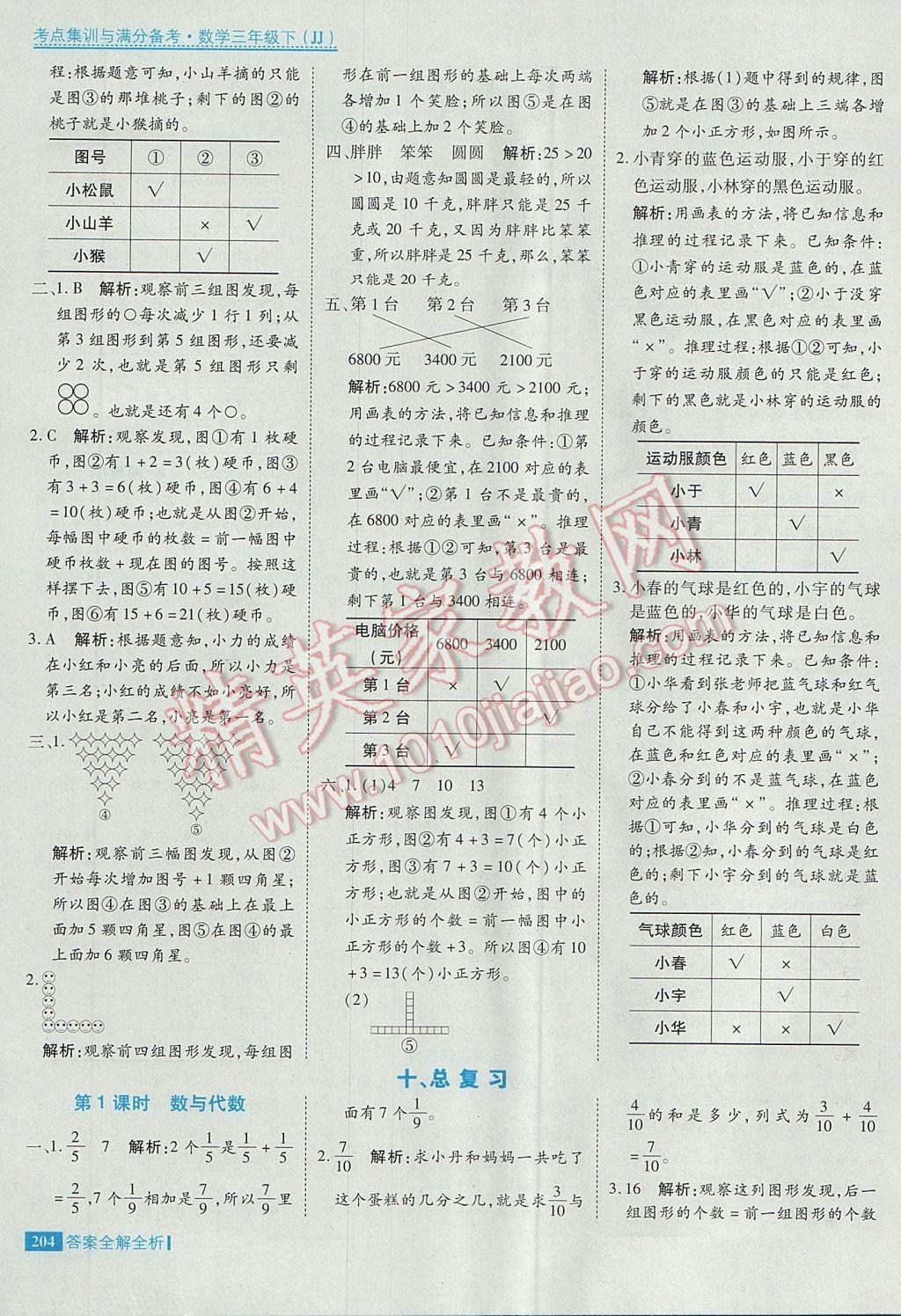 2017年考點集訓與滿分備考三年級數學下冊冀教版 參考答案第44頁