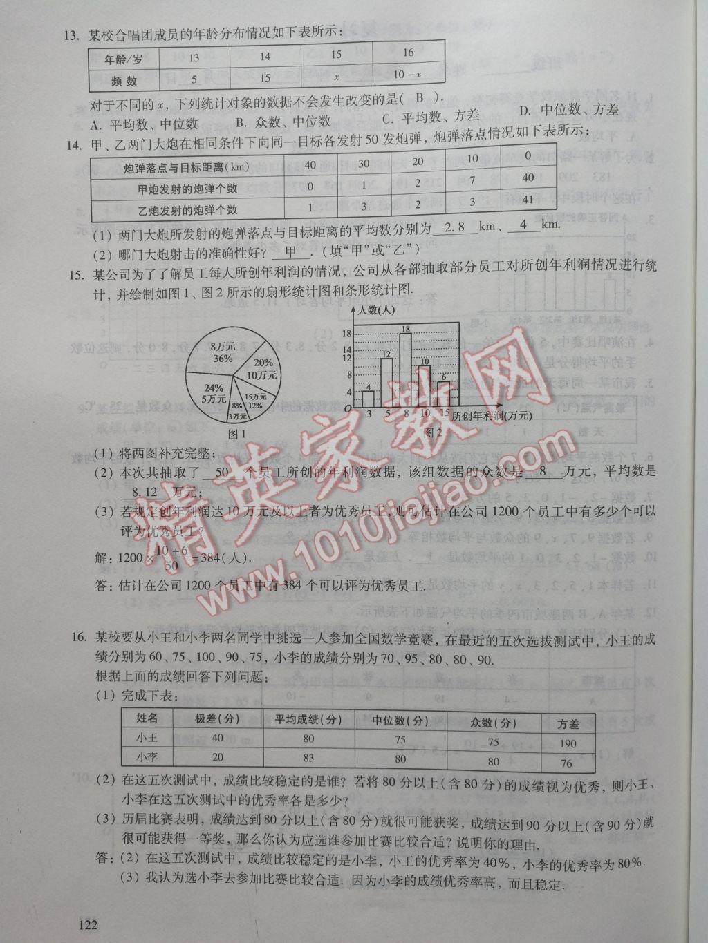 2017年数学活页练习八年级下册福建少年儿童出版社 参考答案第122页