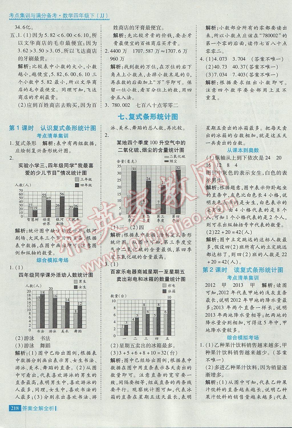 2017年考點集訓與滿分備考四年級數(shù)學下冊冀教版 參考答案第42頁