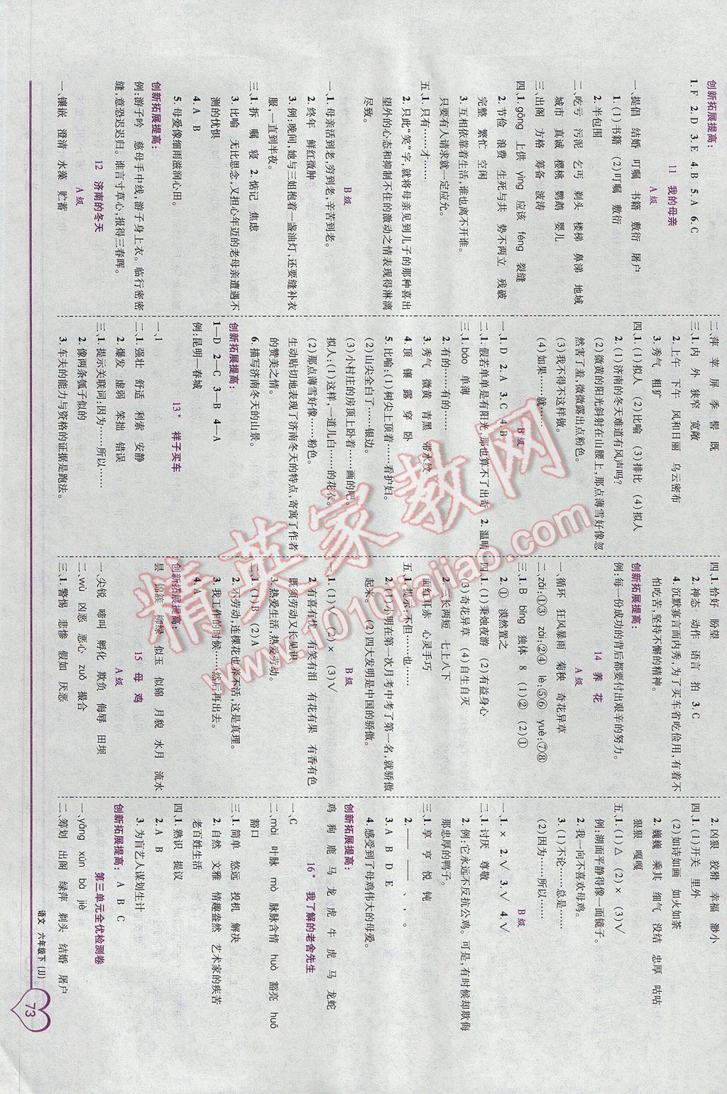 2017年全優(yōu)備考六年級語文下冊冀教版 參考答案第3頁